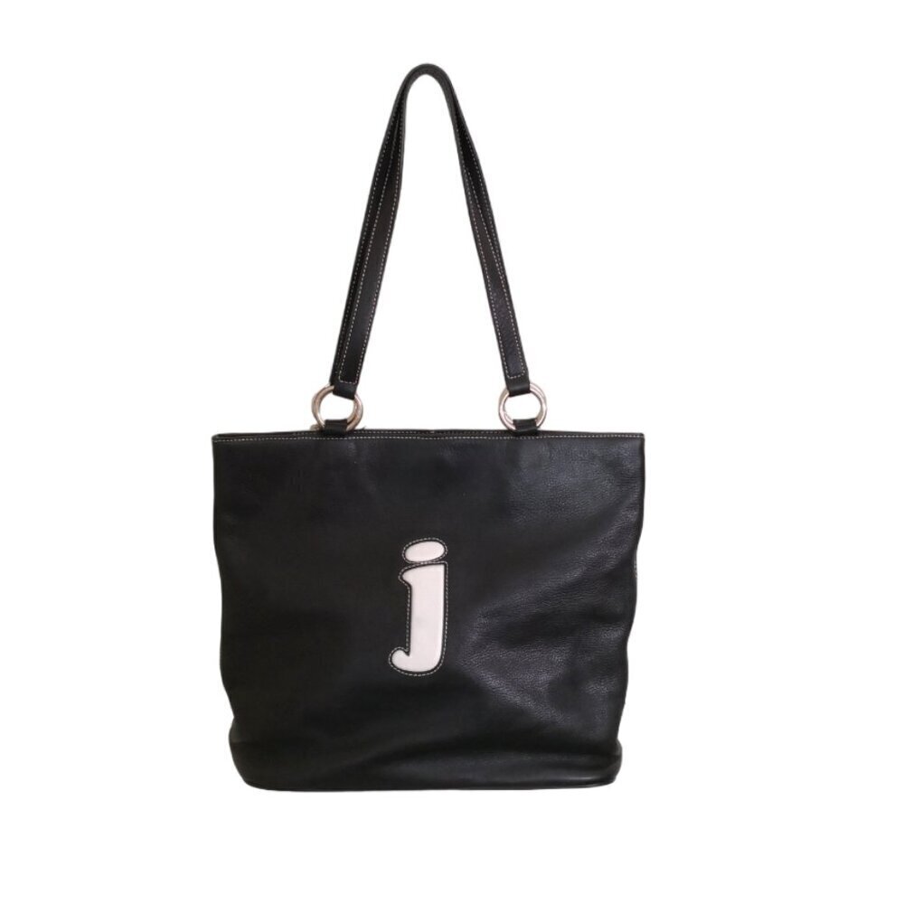 Wilsons Leather Maxima Black‎ Tote Bag With Letter J 13.5"Lx11"Hx4.5"D
